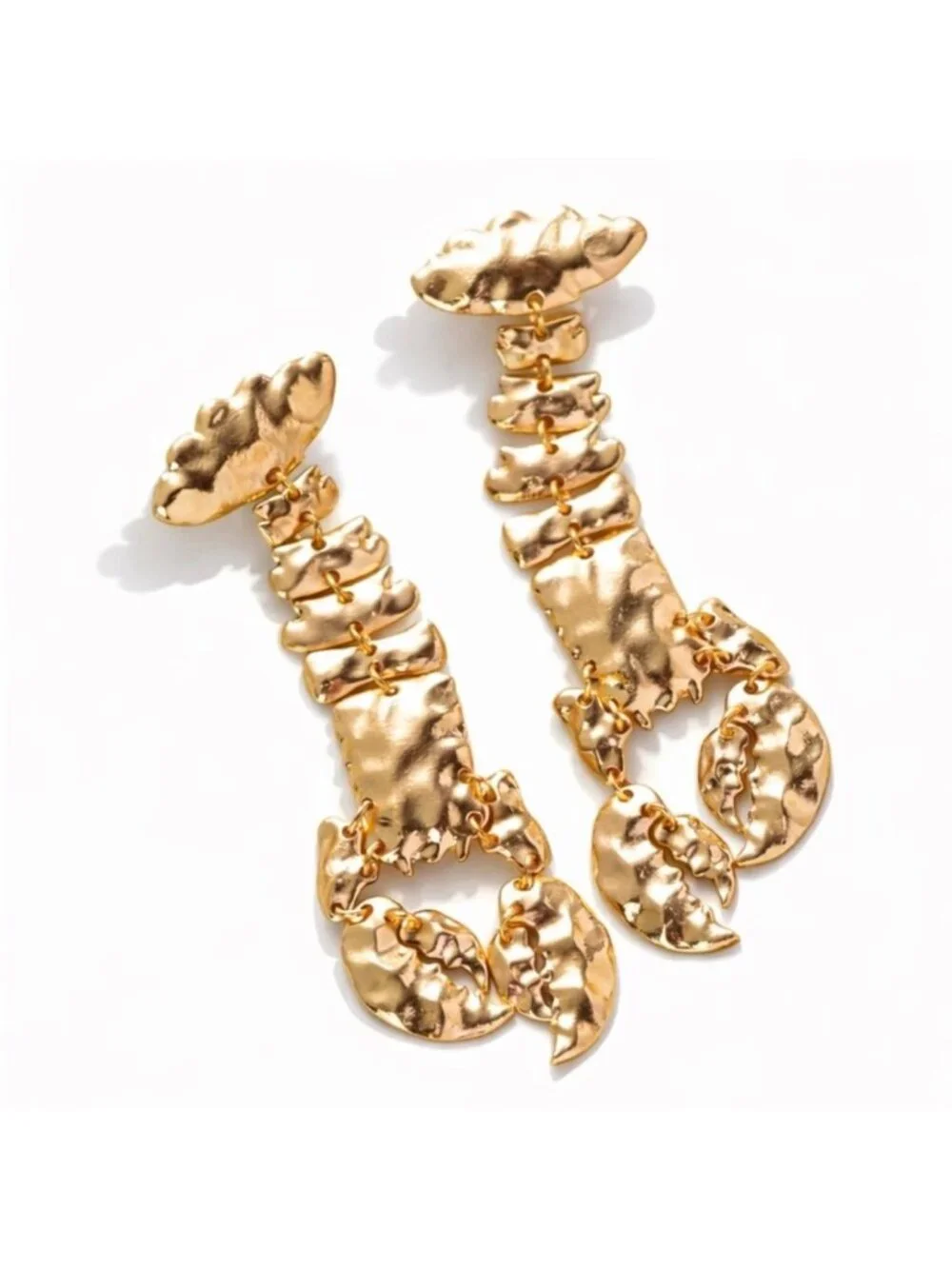 New! H&M Hammered Gold Crayfish Statement Earrings (1051) NWOT